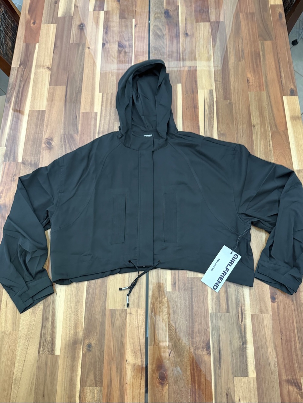 NWT Girlfriend Collective Sz L Heidi Cropped Utility Windbreaker Jacket Black